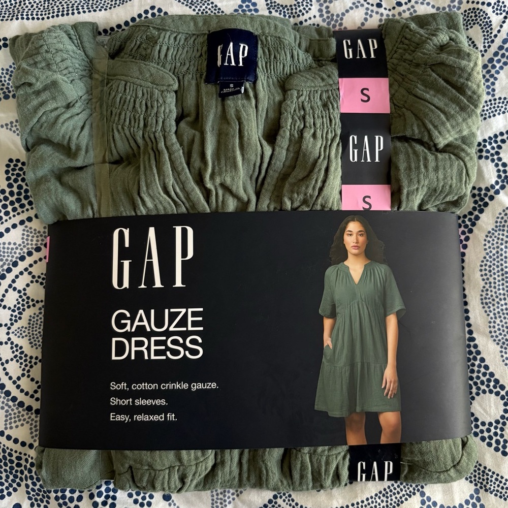 GAP Gauze Dress Olive Green Women’s Size Small NWT Short Sleeve Soft Relaxed Fit